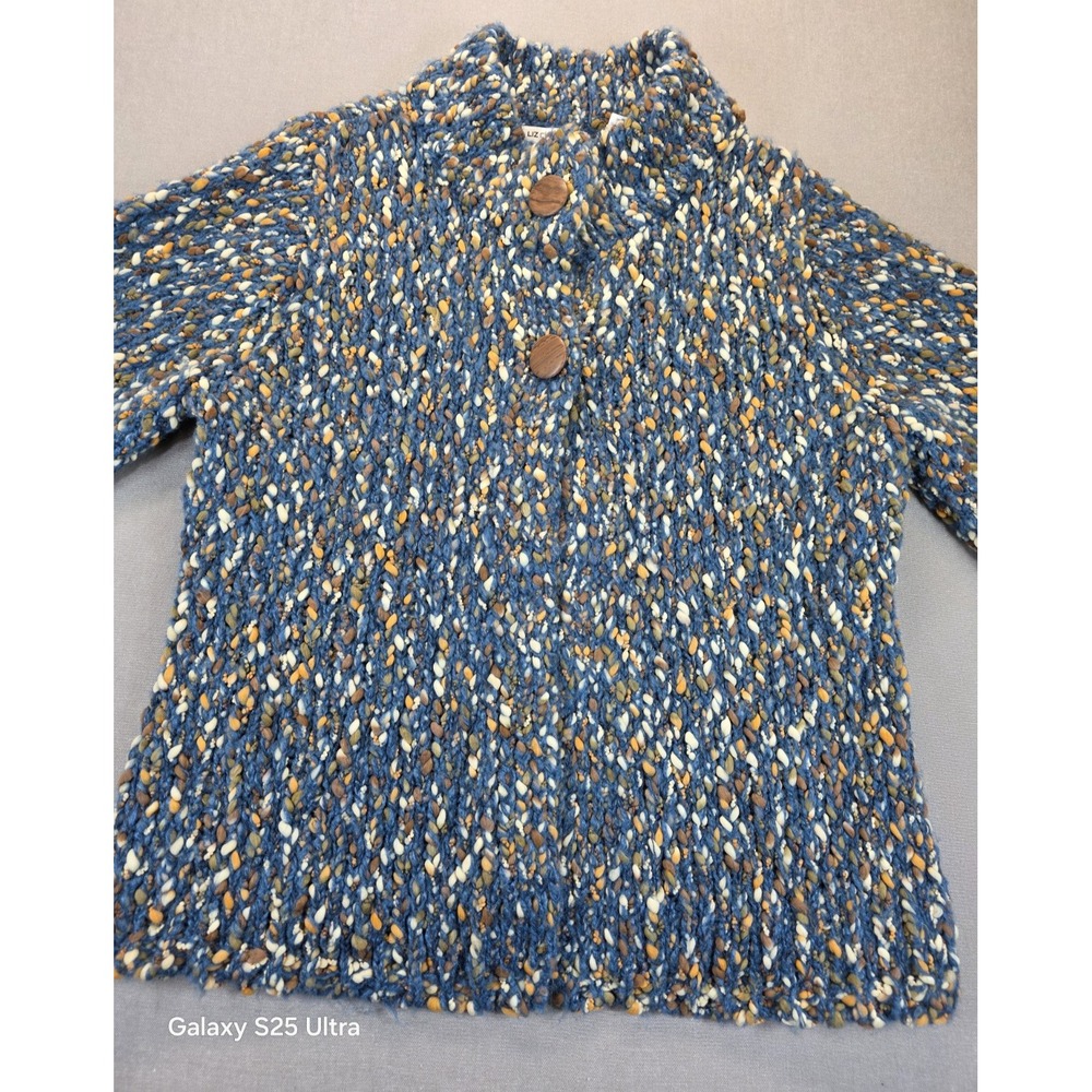 Vintage Women Chunky Sweater Petite Large Short Sleeve Cardigan 2 Button Pebbled